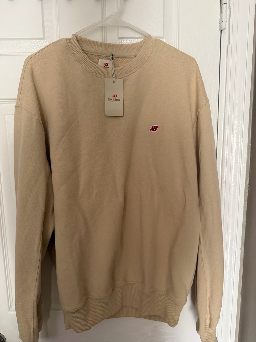 New Balance Men’s Tan Crewneck Sweatshirt with Red NB Logo